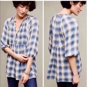 Anthro Maeve Cavalon Blue Plaid Tunic $45 🏷